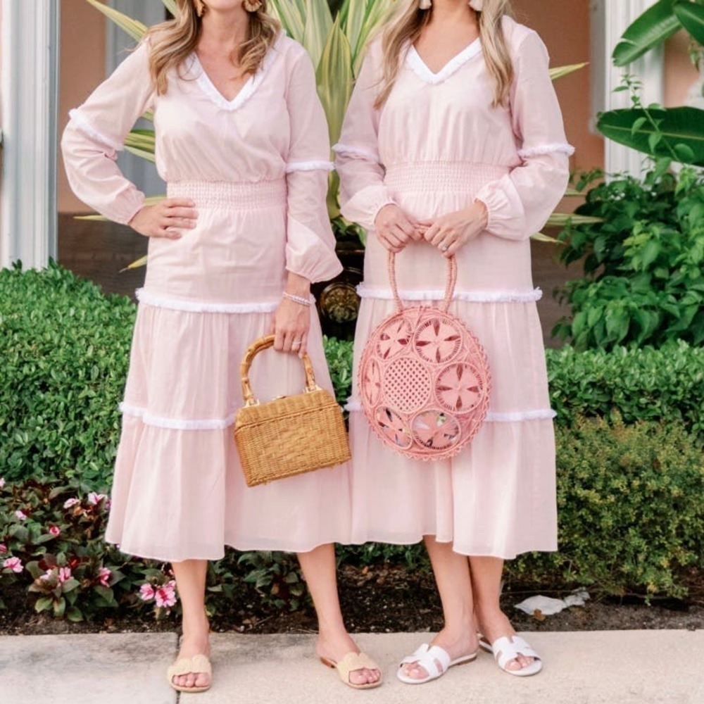 Sail to Sable Pale Pink Tiered Midi Dress S